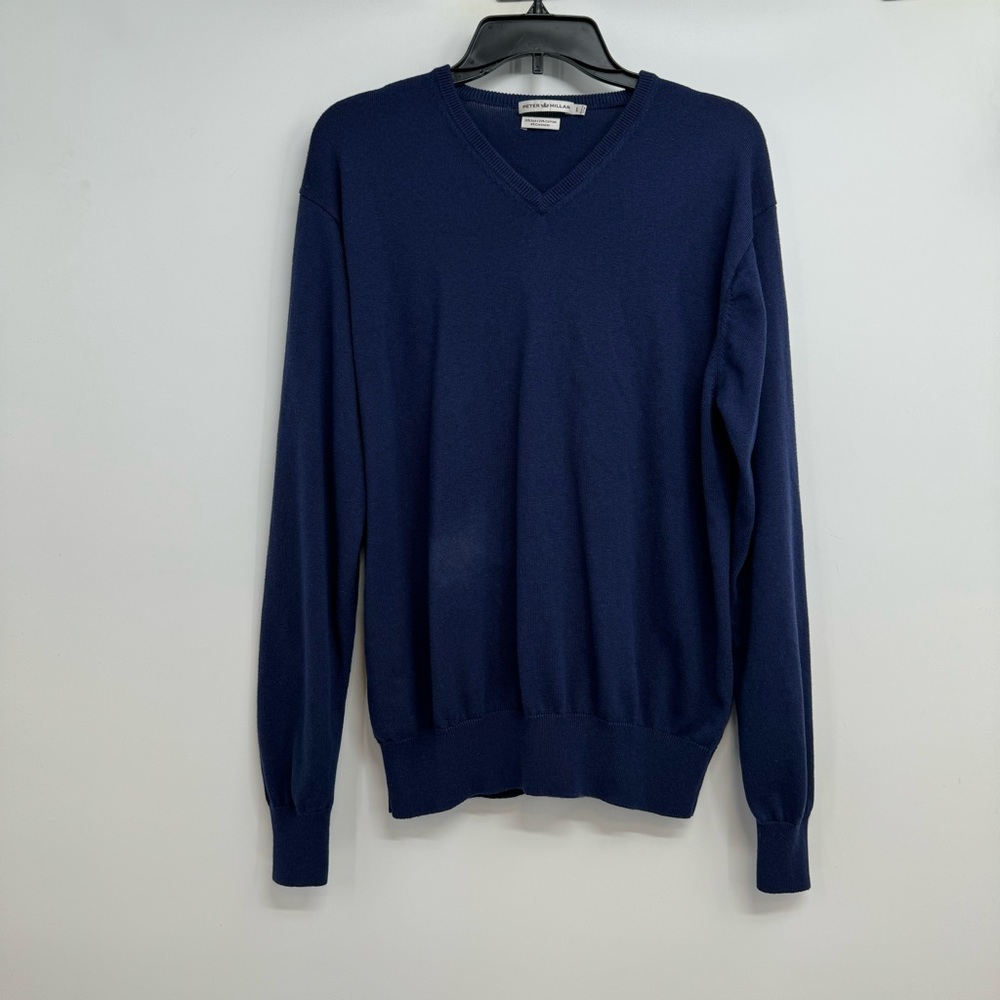 Peter Millar Sweater Men’s L blue Silk Cotton Cashmere Blend V Neck Pullover